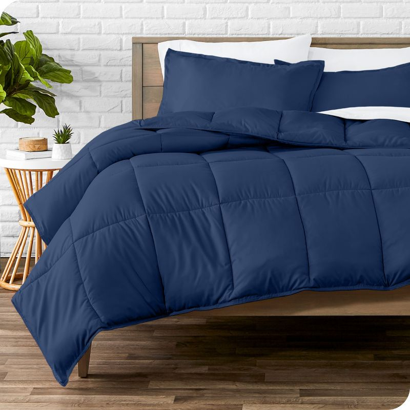 Queen Comforter Set 5Pc Down Alternative Ultra Soft Solid Comforters with Shams, Decorative Pillow & Bed Skirt - Navy