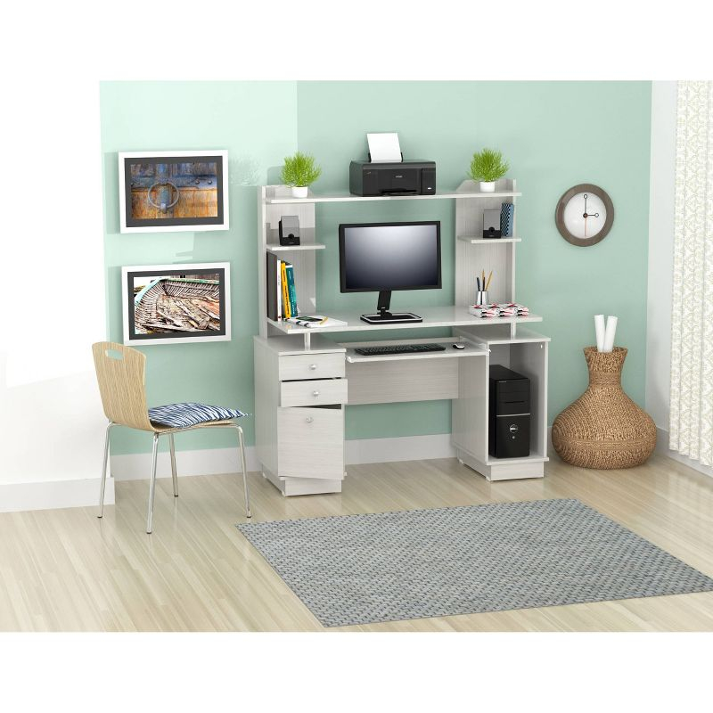 Computer Work Center with Hutch Washed Oak - Inval: Melamine, Keyboard Shelf, CPU Storage