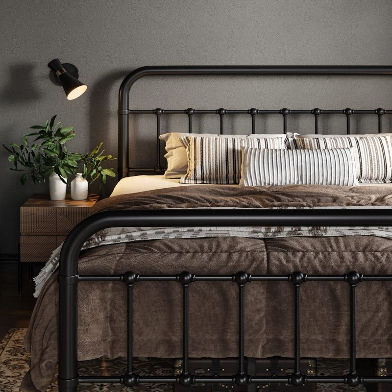 Allewie King Size Metal Platform Bed Frame with Victorian Style Wrought Iron-Art Headboard/Footboard, No Box Spring Required, Black