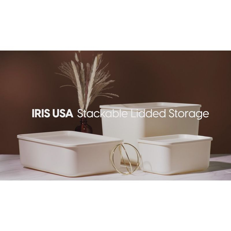 IRIS USA Plastic Modular Basket Bin & Lid, Medium, 4-Pack, Stackable Lidded Storage Organizer Bins for-Kitchen-Bathroom and Bedroom, OFF White