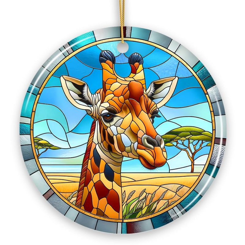 Giraffe Rendezvous Stained Glass Style Ceramic Ornament, African Animals Christmas Gift and Decor  3