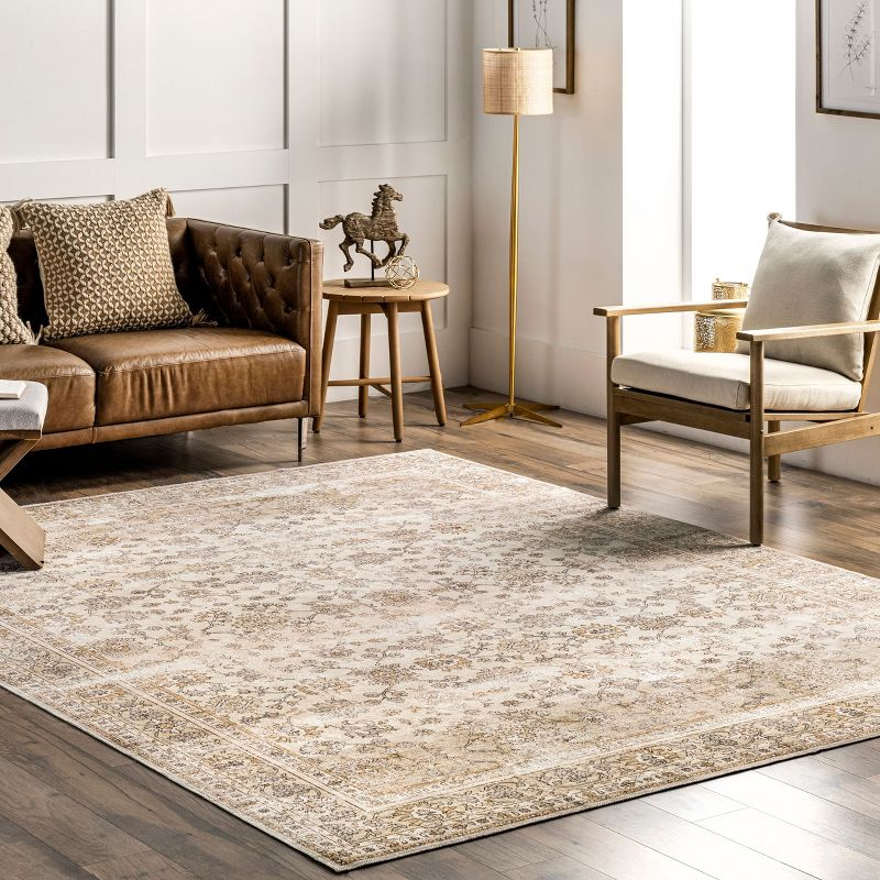 Nuloom Deadra Medallion 6 Round Machine Washable Indoor Area Rug for Living Room Bedroom Dining Room Kitchen, Beige/Ivory