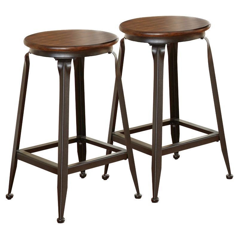 Set of 2 Addison 24" Counter Height Barstool Metal/Brown - Steve Silver Co.: Birch Veneer, Round Seat