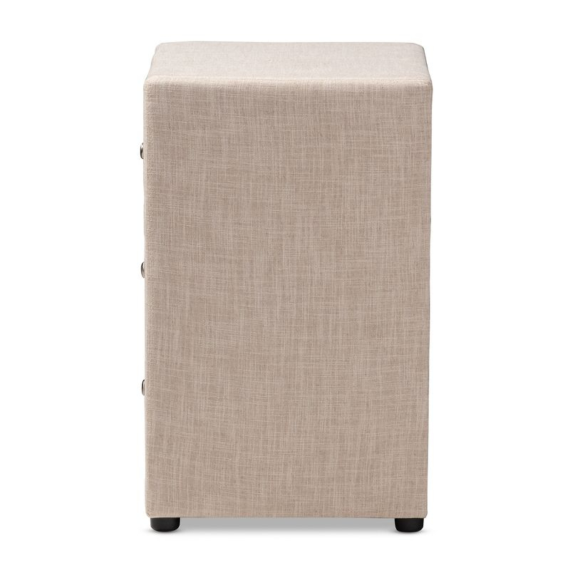 Tessa 3 Drawer Nightstand Light Beige - Baxton Studio: Contemporary Bedside Furniture, Chrome Knobs, Storage