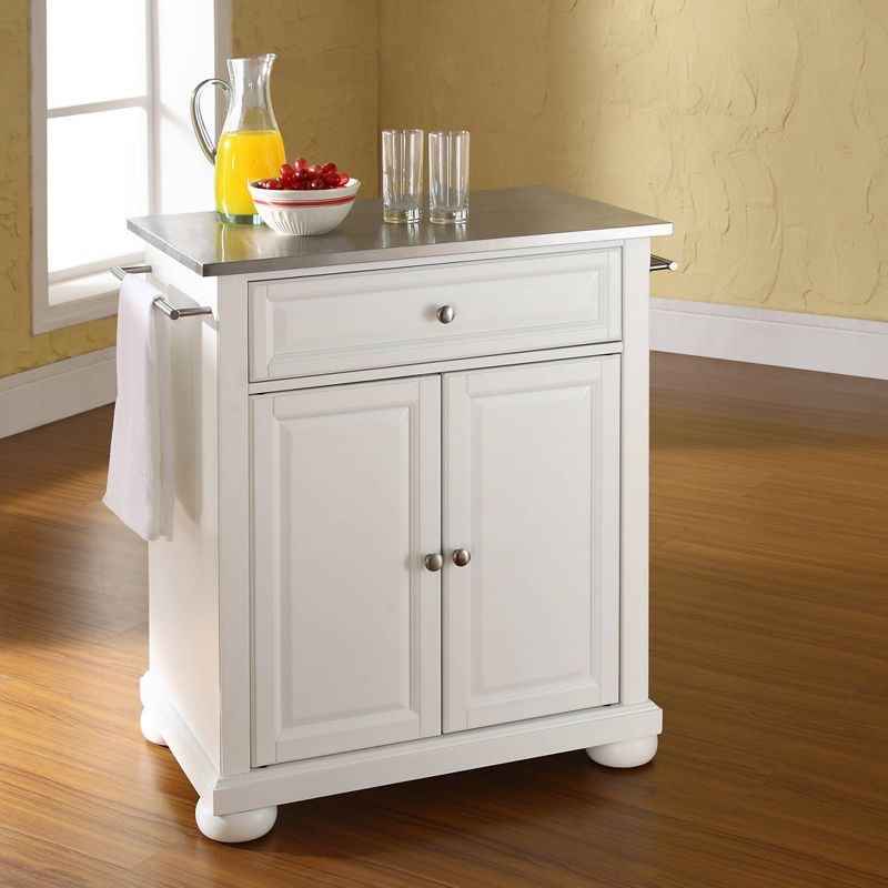 Crosley Alexandria Stainless Steel Top Portable Kitchen Island White : Hardwood Construction, Adjustable Shelf