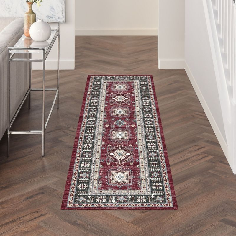 Nourison Fulton Vintage Medallion Non-Slip Flatwoven Indoor Rug Red 2'3" x 7'6"