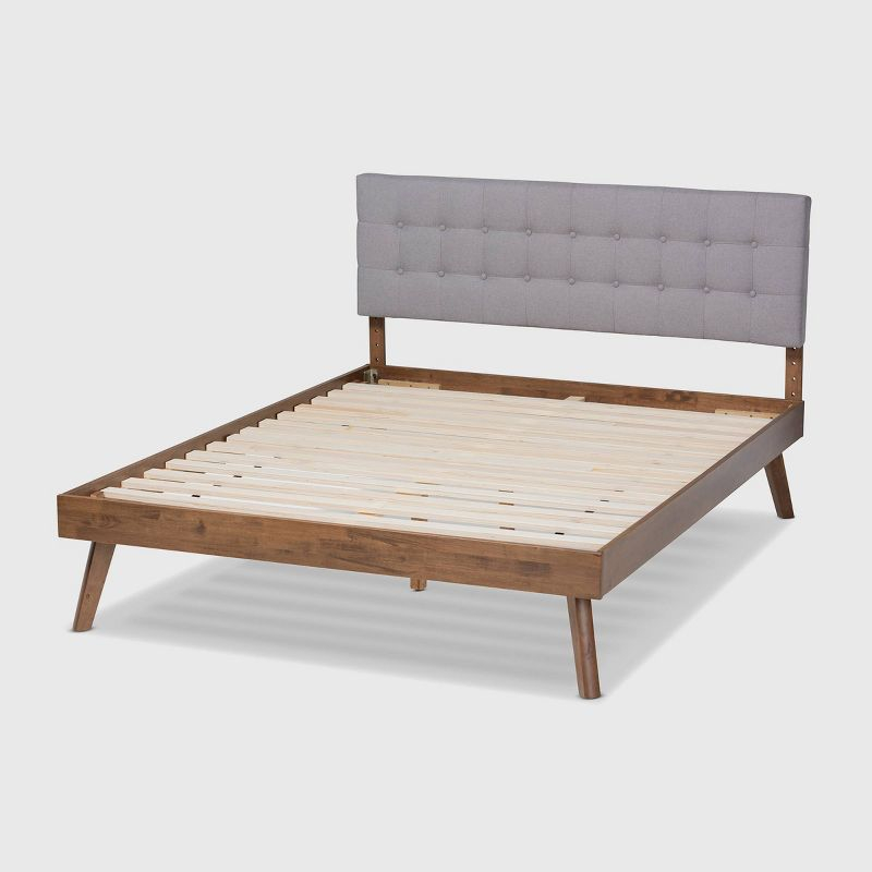 Full Devan Fabric Upholstered Platform Bed with Headboard Gray/Walnut - Baxton Studio: Mid-Century Modern, No Box Spring Needed