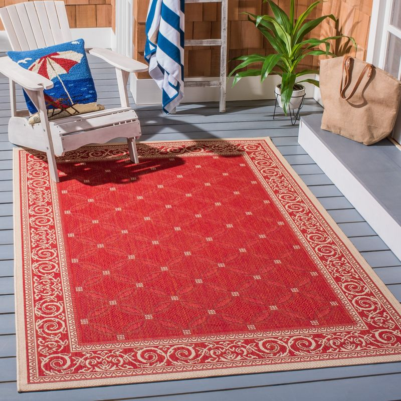 Courtyard CY1502 Power Loomed Indoor and Outdoor Area Rug - Red/Natural - 6'7"x6'7" - Safavieh