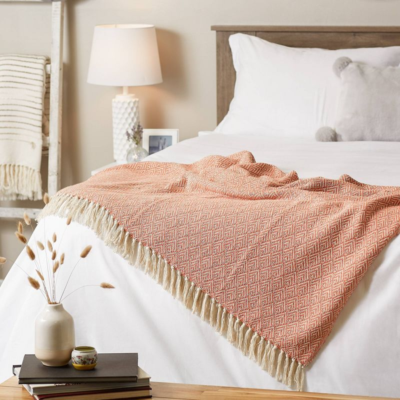 50"x60" Diamond Throw Blanket Spice - Design Imports: Cotton Woven, Lightweight Fabric, Machine Wash