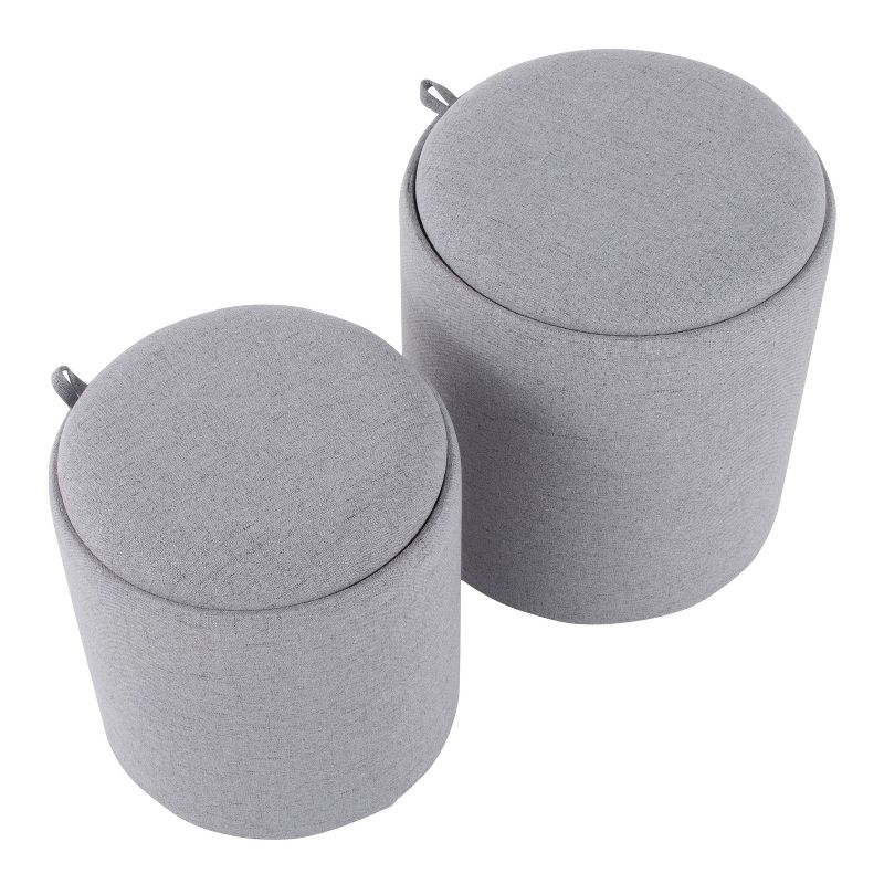 Set of 2 Tray Nesting Ottomans Polyester/Wood Gray/Natural - LumiSource: Space-Saving, No Assembly Required