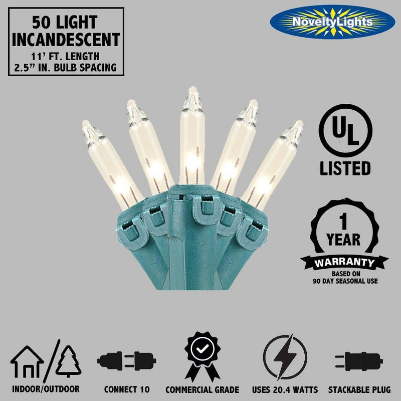 Novelty Lights Green 50 Light Incandescent Mini Christmas String Lights Green Wire 11 Feet