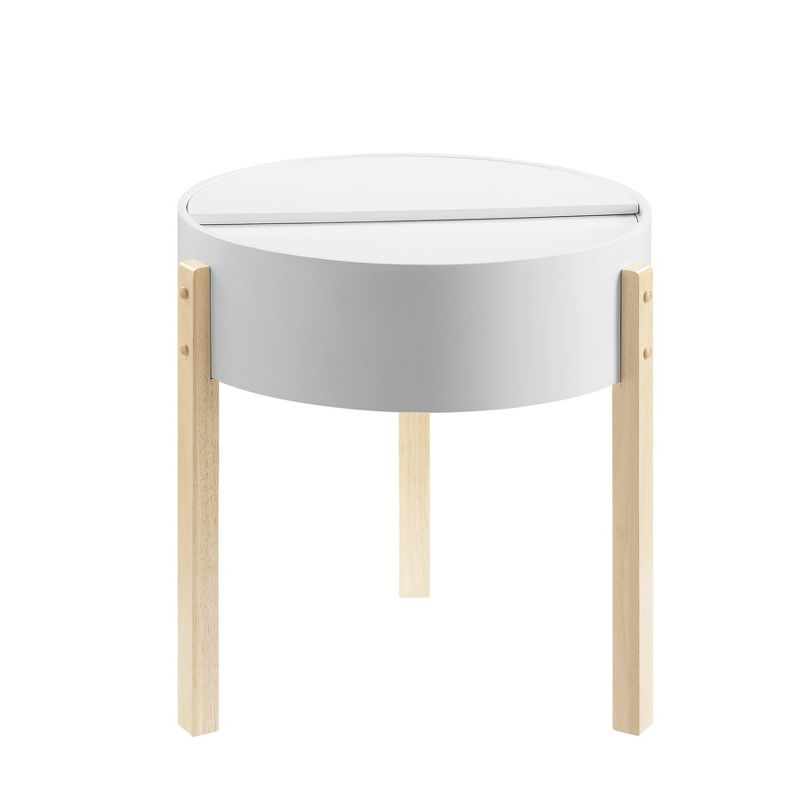 Bodfish End Table White/Natural - Acme Furniture: Mid-Century Modern, Hidden Storage, Compact