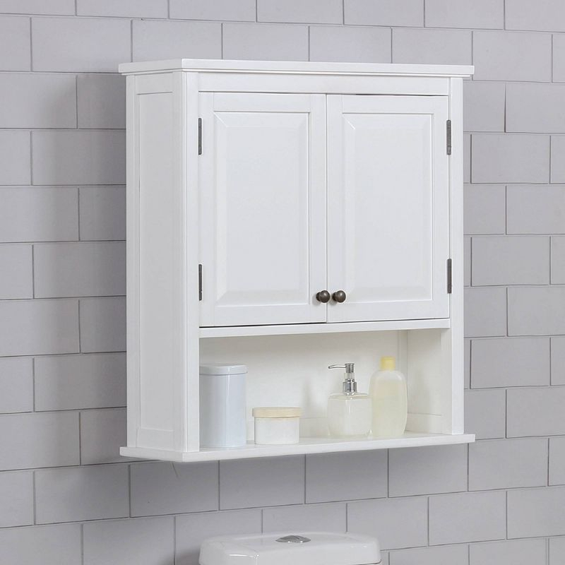 Dorset Wall Mounted Bath Storage Cabinet with Two Doors and Open Shelf White - Alaterre Furniture: Hardwood Medicine Cabinet, Adjustable Shelf
