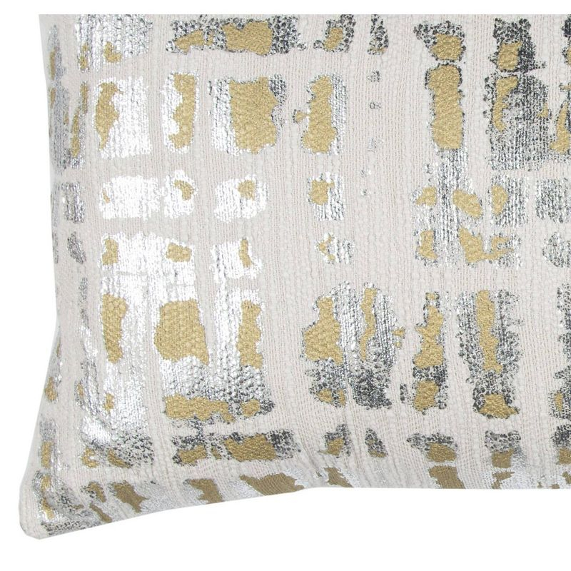 14"X26" Oversized Geometric Lumbar Throw Pillow Silver/Gold - Rizzy Home Cover: Canvas Cotton, Hidden Zipper