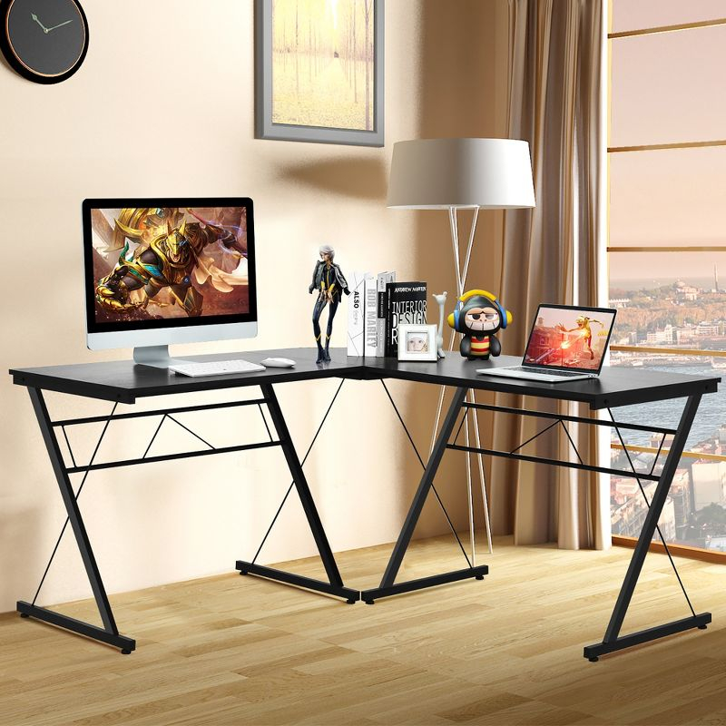 Costway 59'' L-Shaped Computer Table Study Workstation   Home Office Black