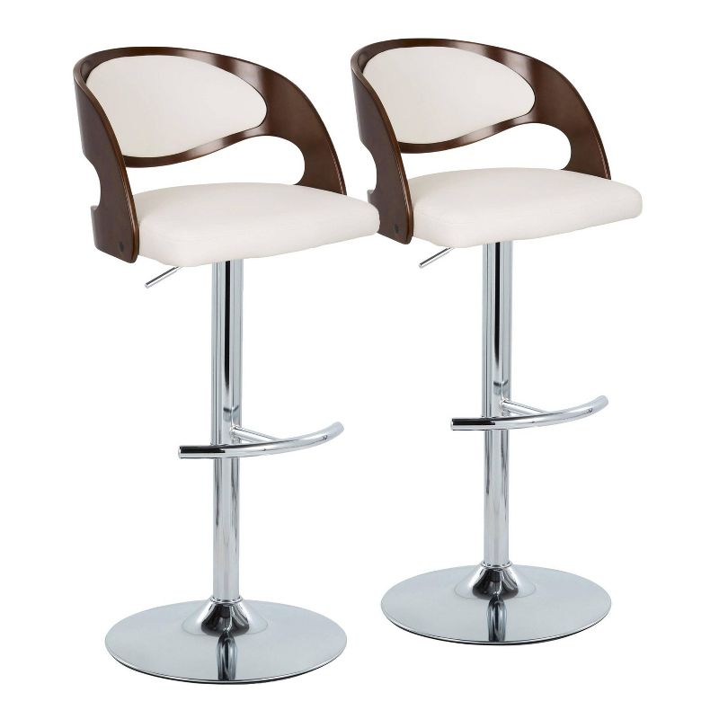 Set of 2 Pino Adjustable Barstools Cherry/White - LumiSource: Upholstered, Footrest, Counter Height