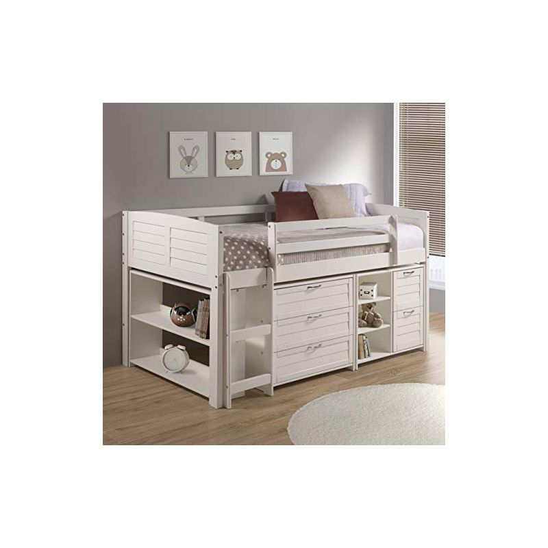 Donco Kids Louver Panel Modular Low Loft Bed in White Finish - Combo Set A