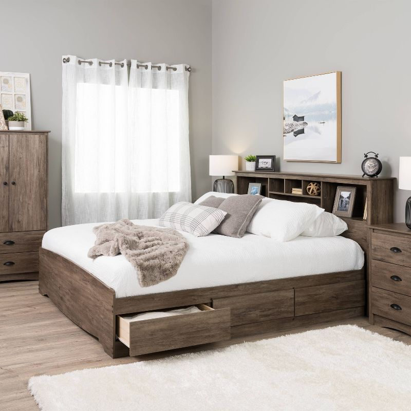 King Mate's Platform Storage Bed with 6 Drawers Drifted Gray - Prepac: King-Sized, No Box Spring Needed