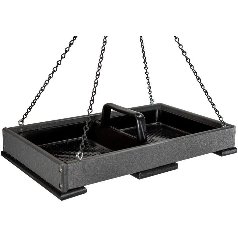 JCs Wildlife Poly Lumber Hanging Tray Platform Bird Feeder with Removable Seed Tray - Backyard Open Platform Cardinal Feeder (Gray, Large)