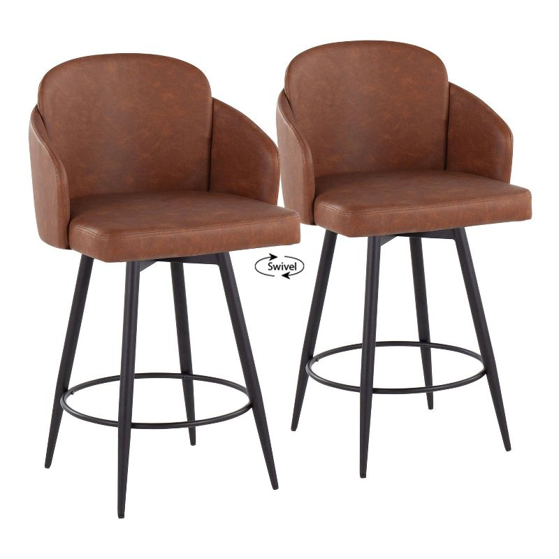 LumiSource Set of 2 Dahlia Counter Height Barstools Camel: Upholstered Swivel, Faux Leather, Metal Frame