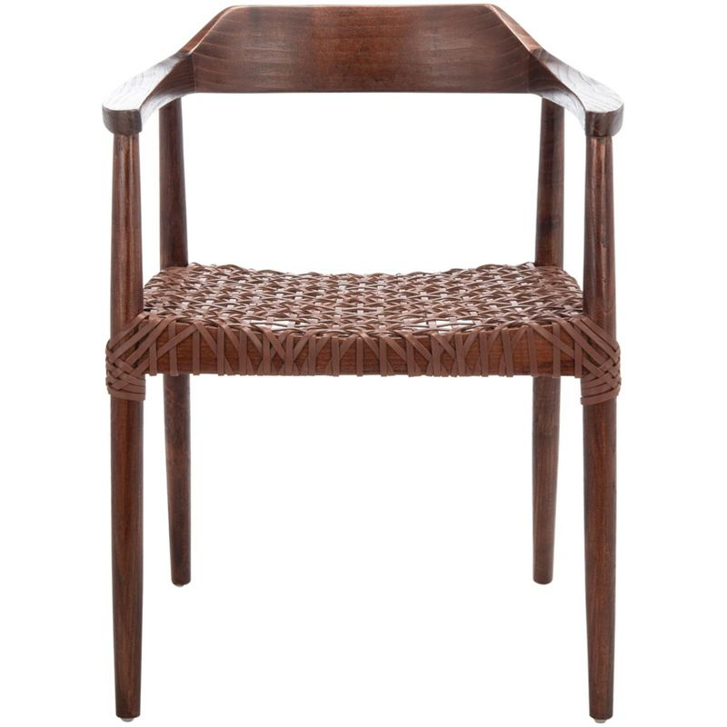 Munro Leather Woven Accent Chair - ACH1005 - Walnut/Cognac - Safavieh