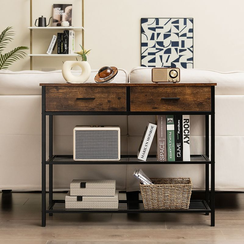 Costway Console Entryway Sofa Table with 2 Drawers for Entrance Living Room Rustic Brown