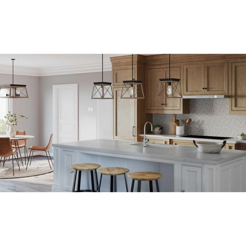 Progress Lighting Briarwood 1-Light Mini-Pendant, Steel, Galvanized, Faux-Painted Wood Enclosure, Canopy Included