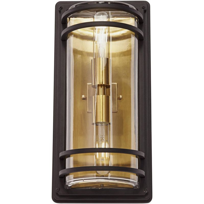 John Timberland Modern Wall Light Sconce Black Warm Brass Hardwired 7 1/2" 2-Light Fixture Clear Glass for Bedroom Bathroom Vanity