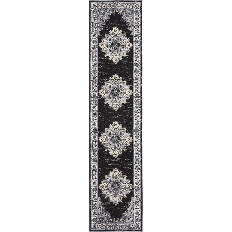 Nourison Passion Medallion Bohemian Indoor Rug Black Ivory 2'2" x 10'