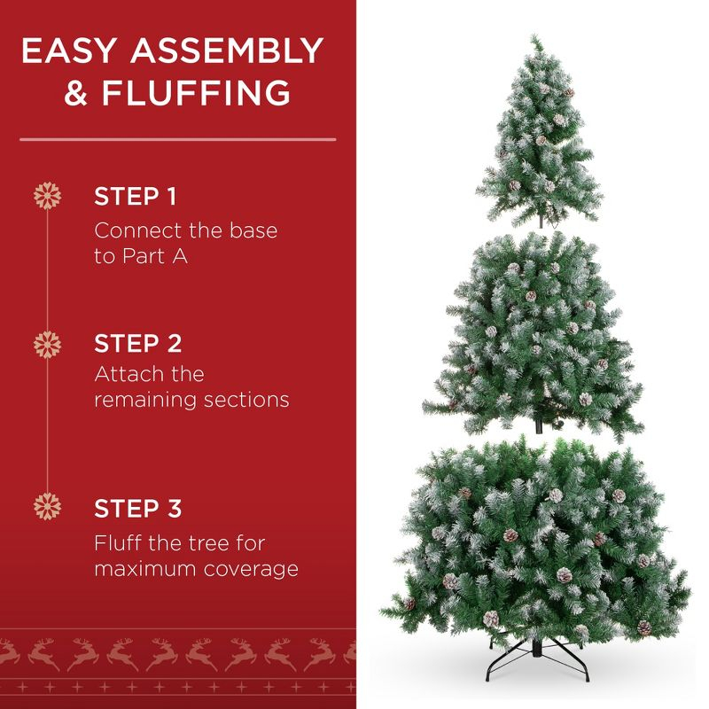 Best Choice Products 6ft Pre-Lit Pre-Decorated Holiday Christmas Tree w/ 1,000 Flocked Tips, 250 Lights, Metal Base