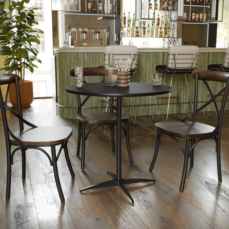 Flash Furniture Lars 30'' Round Wood Cocktail Table with 30'' and 42'' Columns, Black