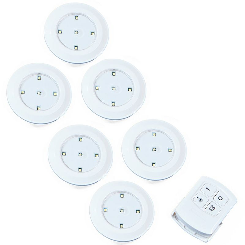 The Lakeside Collection Set of 6 Under Cabinet Puck Lights - Wireless Lighting with Remote