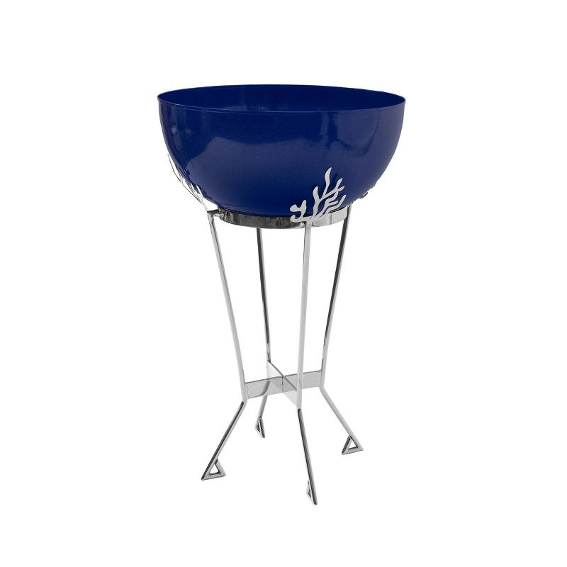 ACHLA Designs Steel Outdoor Planter Pot with Stand Dark Blue 20"x20"x33": Freestanding Urn Shape, No Assembly Required
