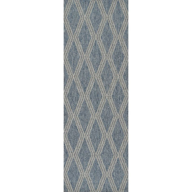 Momeni 2'7"x7'6" Hampton Ozzy Machine Loomed Indoor/Outdoor Runner Rug Blue: Geometric Pattern, Polypropylene, Low Pile