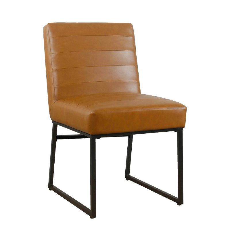 Channeled Metal Dining Chair Carmel Faux Leather - HomePop: Modern Upholstered, Spot Clean, 250lb Capacity
