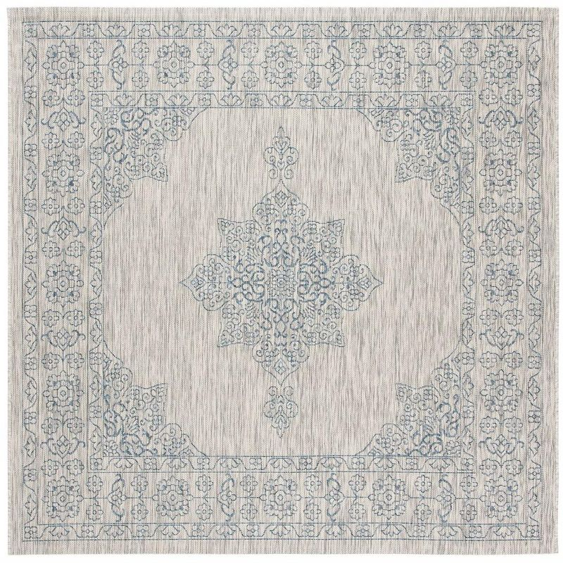 Courtyard CY8232 Power Loomed Indoor/Outdoor Area Rug - Grey/Navy - 6'7"x6'7" - Safavieh.