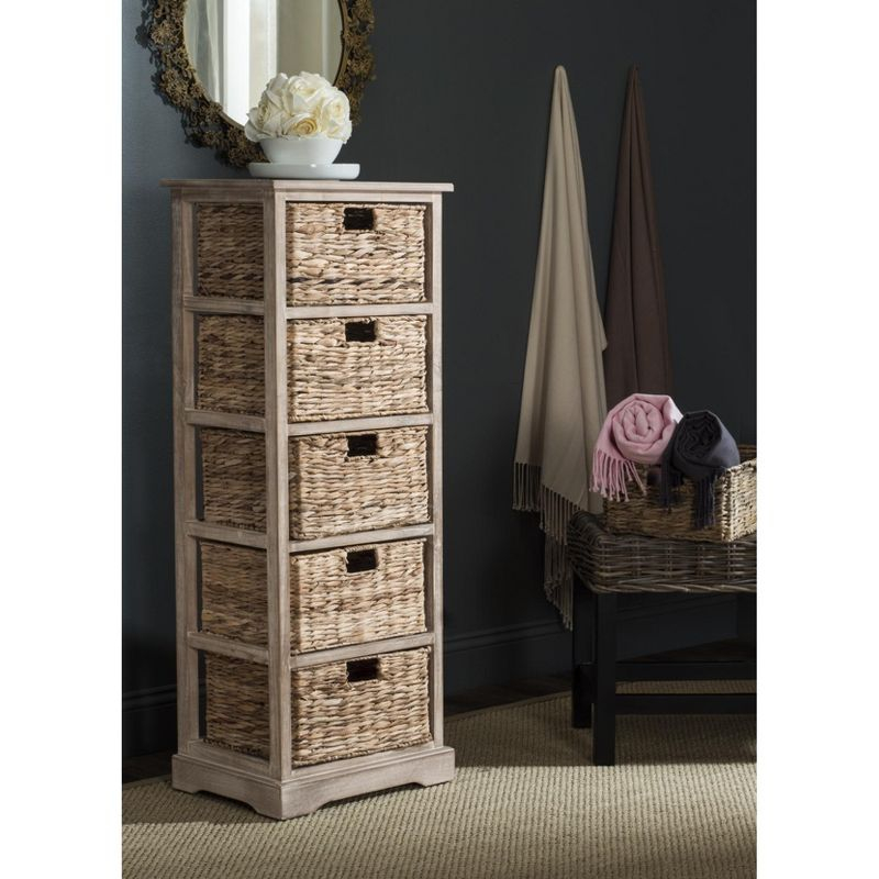 Vedette 5 Wicker Basket Storage Tower - AMH5739 - White Wash - Safavieh Couture