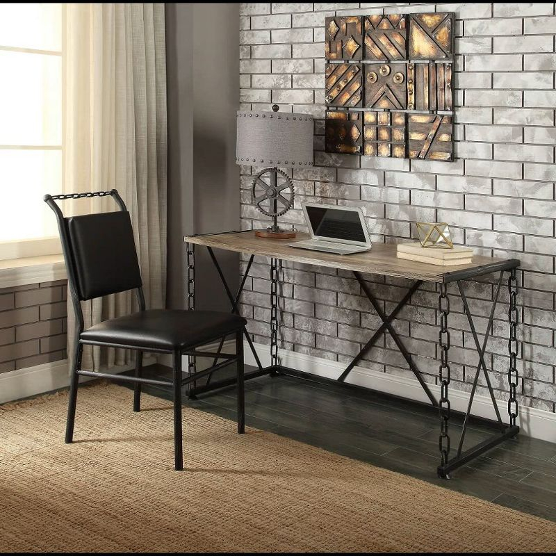 Acme Furniture 48" Jodie Console Table Rustic Oak and Antique Black Finish: Melamine Veneer, Metal Frame, Spot Clean