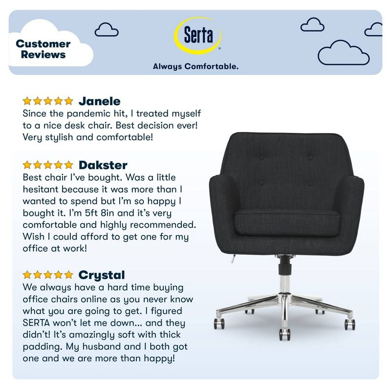 Style Ashland Home Office Chair Dark Gray - Serta: Mid-Century, Adjustable, Swivel, Ergonomic Design