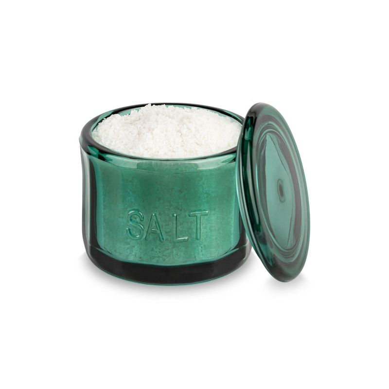 Kook Glass Salt Cellar, with Airtight Lid, 10 Oz, Emerald