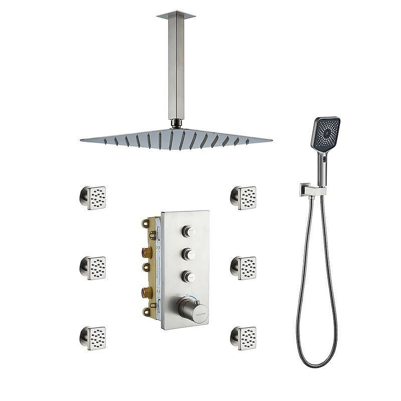 CASAINC 12'' Ceiling Mounted Square Shower System with Handheld Sprayer & 6 Body Jets, Brushed Nickel