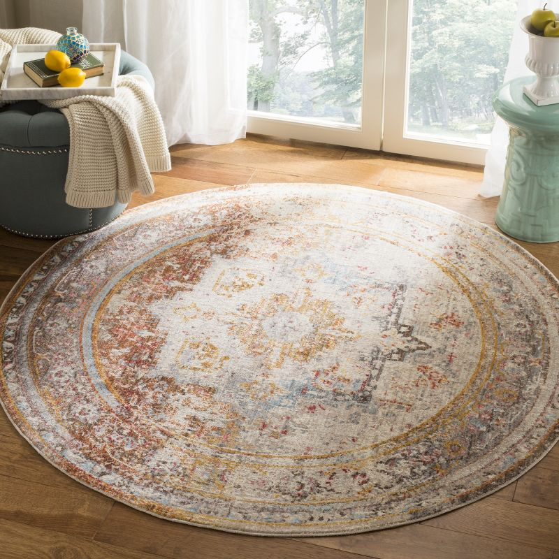 Vintage Persian VTP438 Power Loomed Indoor Area Rug - Cream/Multi - 5' Round - Safavieh