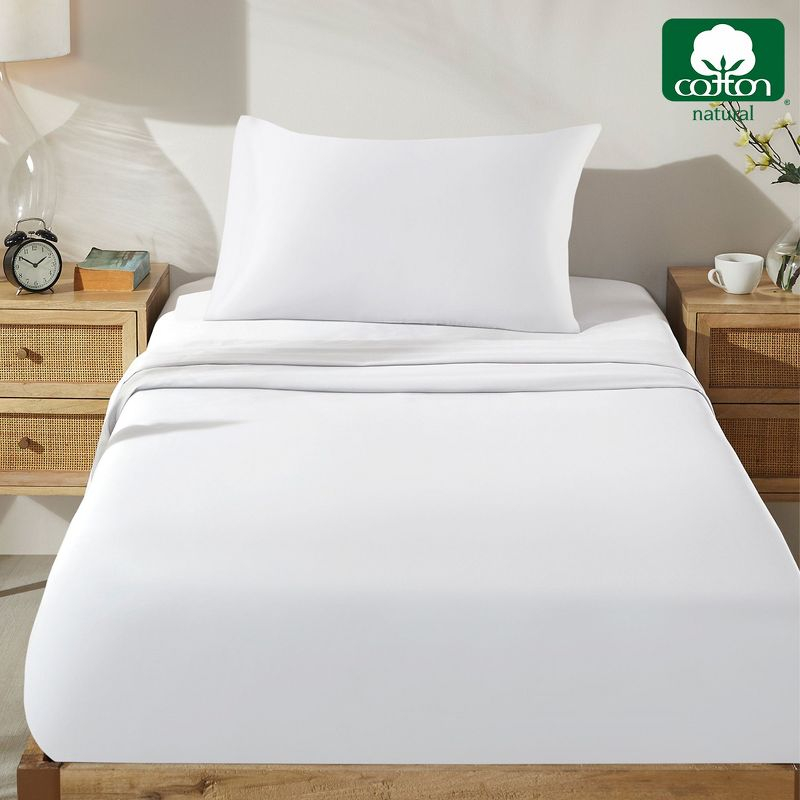 Soft 100% Cotton Sheets Set - Cooling Durable Sateen, Deep Pocket - by California Design Den - Bright White, Twin