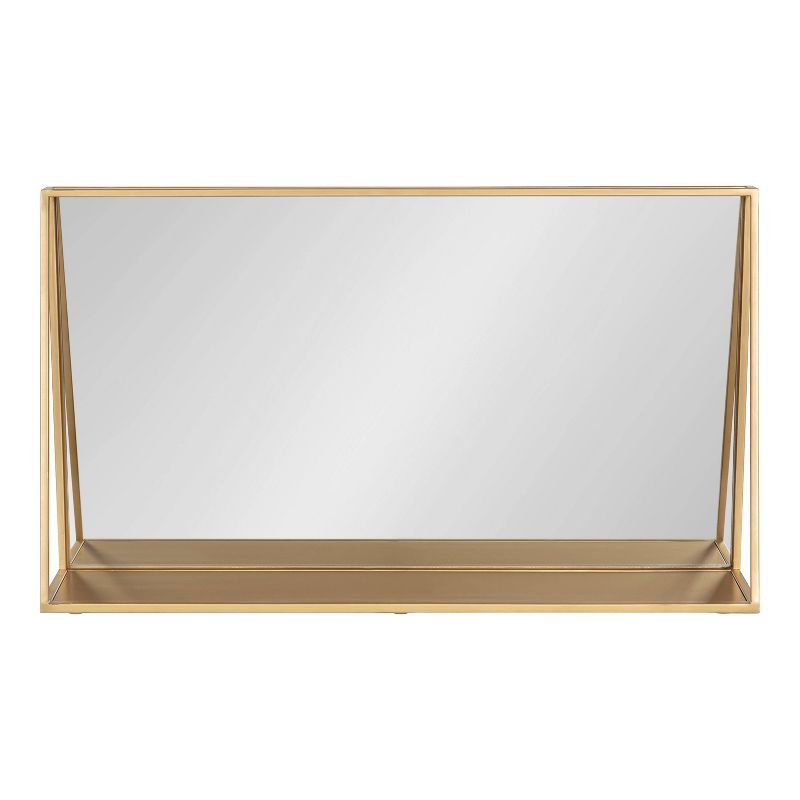 28"x16" Lintz Metal Framed Decorative Wall Mirror with Shelf Gold: Modern Rectangle, No Assembly - Kate & Laurel All Things Decor