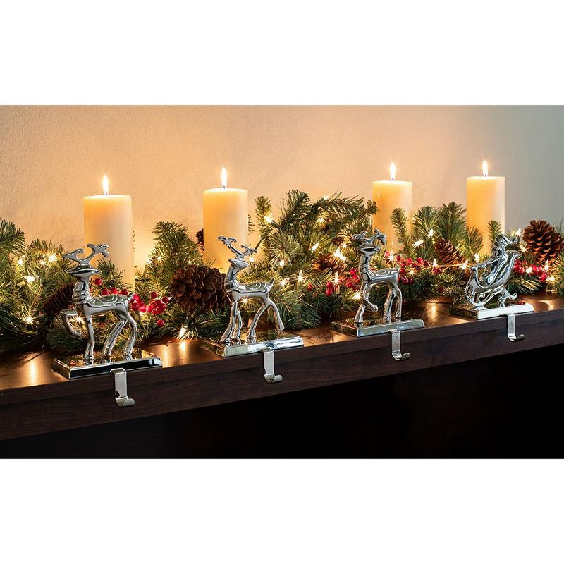 BirdRock Home Reindeer and Santa Claus Stocking Holder Set for Mantle