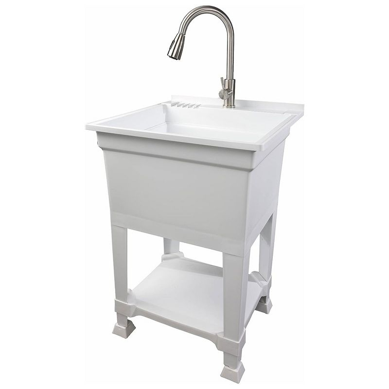 UTILITYSINKS Plastic 24" Freestanding Compact Utility Tub Sink for Workshop, Laundry Room, Garage, Greenhouse & Pet Wash Station, White