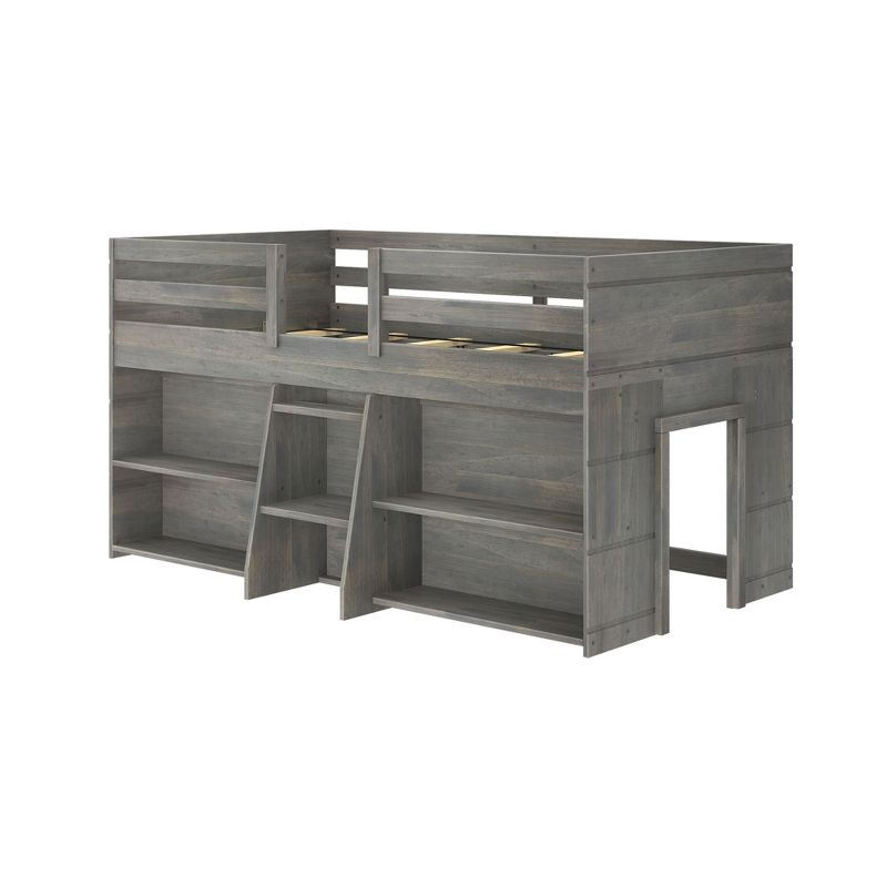 Max & Lily Solid Wood Modern Farmhouse Low Loft Bed, Twin Bed Frame for Kids with 2 Bookcases