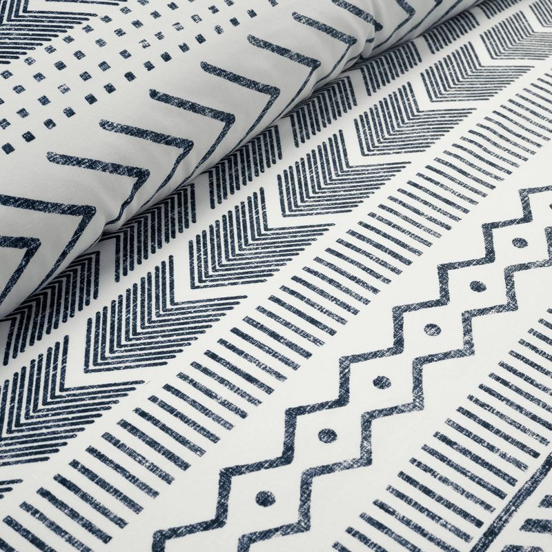 3pc King Hygge Geo Duvet & Sham Set Navy/White - Lush Décor: Cotton, Reversible, Inner Ties, 460 Thread Count