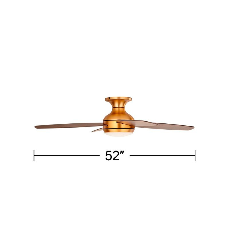 52" Casa Vieja Elite Modern Hugger Indoor Ceiling Fan with Light LED Remote Control Soft Brass Walnut Brown Opal Glass for Living Room Kitchen House