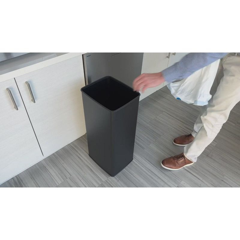 iTouchless Sliding Lid Sensor Kitchen Trash Can with AbsorbX Odor Filter 14 Gallon Black Stainless Steel
